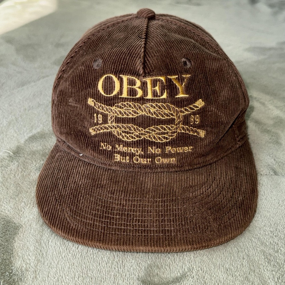 Obey Hat Cap Snap Back Mens One Size Brown Corduroy Rope Embroidered Graphic